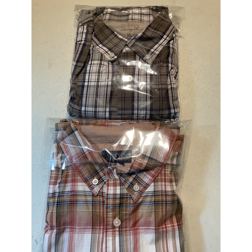 2 Austin Clothing Co Mens XL‎ Classic Fit Plaid Button Down Shirt Green, brown